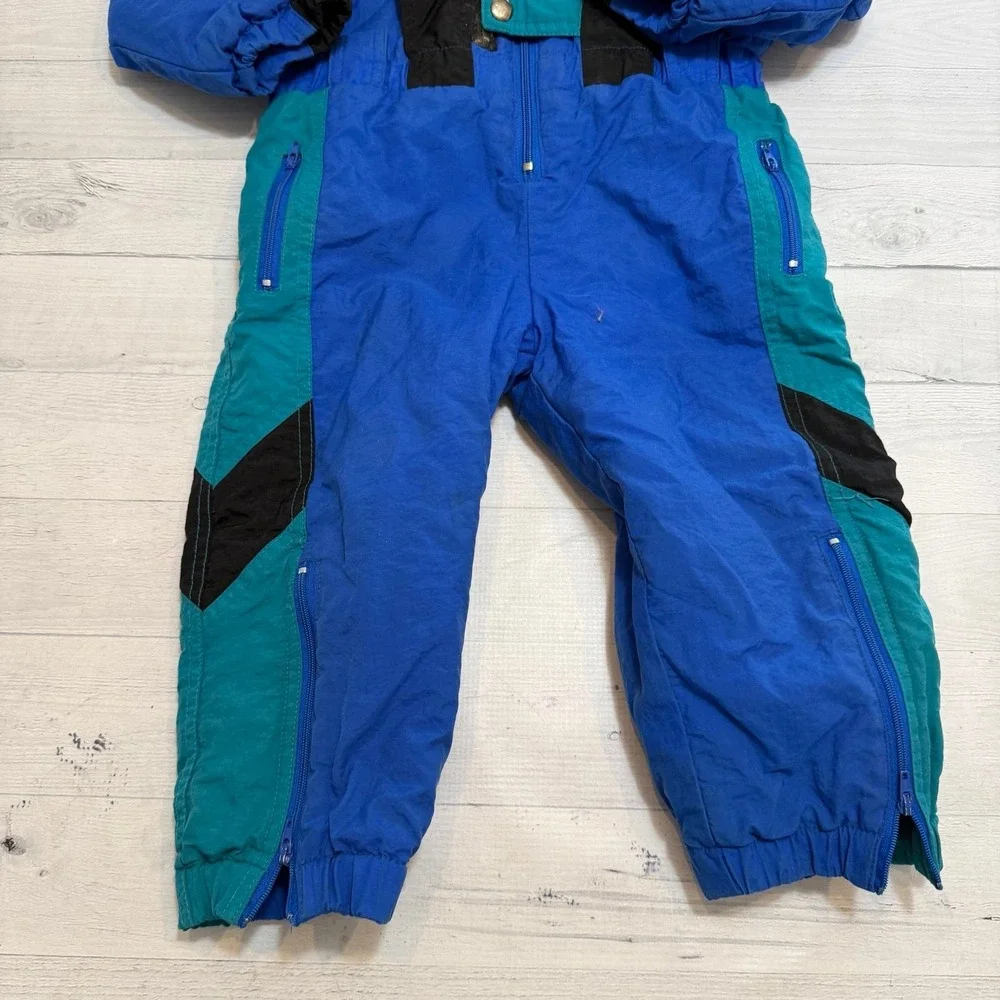 Vintage 90s Girls‎ one piece snowsuit winter ski blue teal pink size 3T